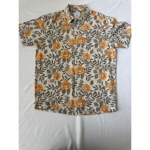Jhon Kiwis Mens Floral Button Up Shirt Medium M Yellow Rose Cotton Short Sleeve